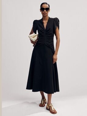 ME+EM | Textured Pleat Front Midi Dress